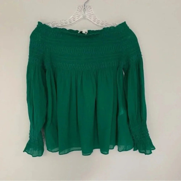Maje LAFYR Top Blouse Green Long Sleeve Smocked  Off Shoulder M - Picture 4 of 16